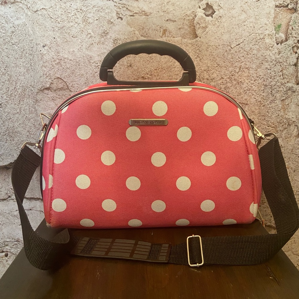 Luca Vergani Pink Polka Dot Travel Cosmetic Bag with Lock